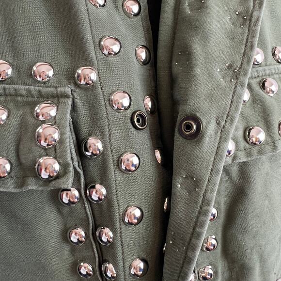 After Party By Nasty Gal Green Silver Jacket Denim Studded Snap-Button Size S/M - Picture 9 of 11